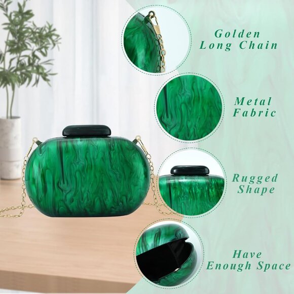 Elegant Marble Acrylic Clutch Purse for Women, Chic Shell Shape Crossbody Evenin - Picture 3 of 7